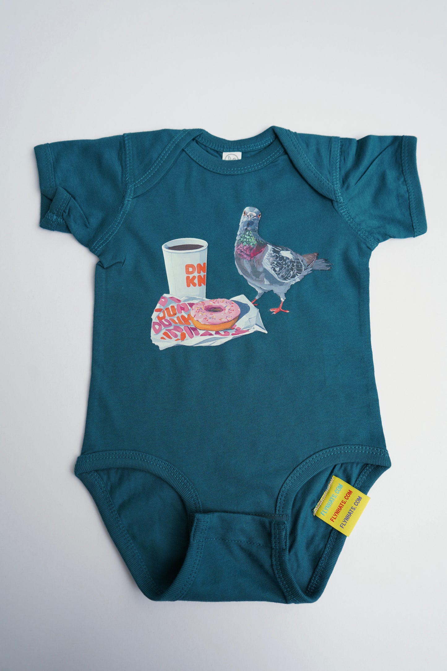 Pigeon Run on Dunuts Baby Onesies FlynHats
