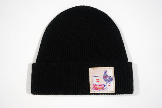 Merino Wool/Cashmere Black Beanie choose your patch FlynHats