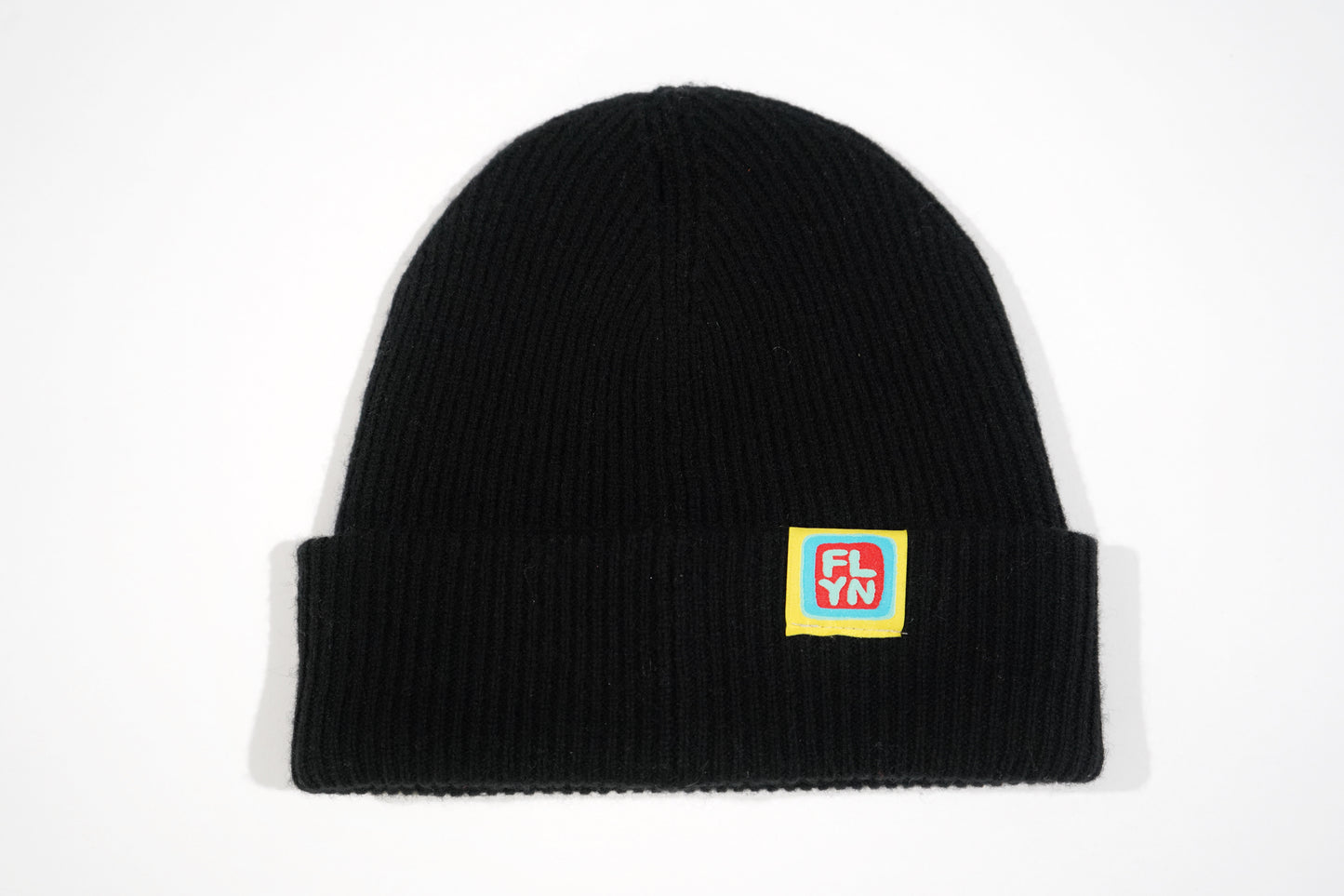Merino Wool/Cashmere Black Beanie choose your patch FlynHats