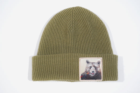Merino Wool/Cashmere Olive Beanie choose your patch FlynHats