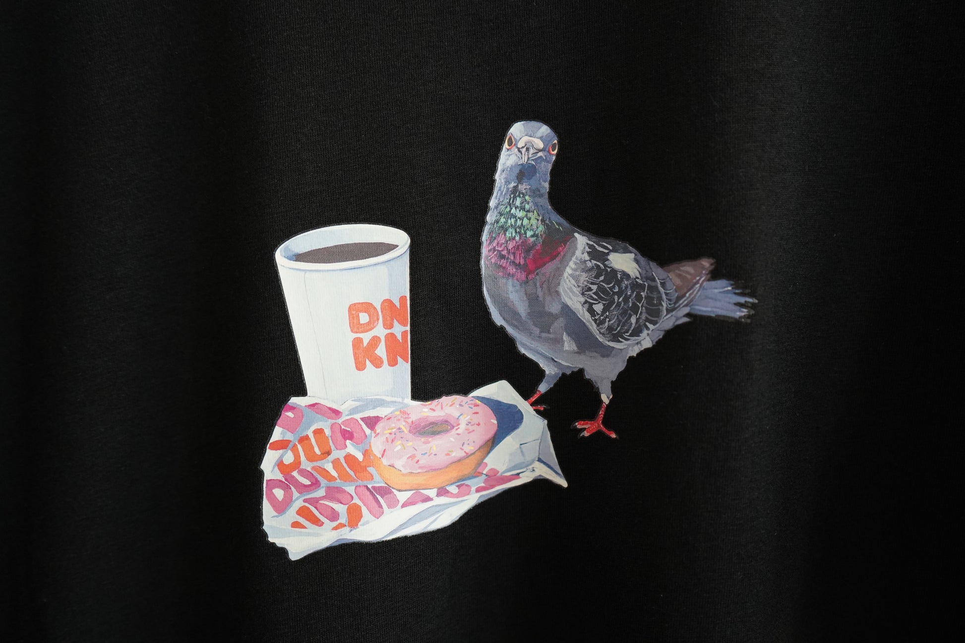 Pigeons Run on Donuts Black t-shirt FlynHats