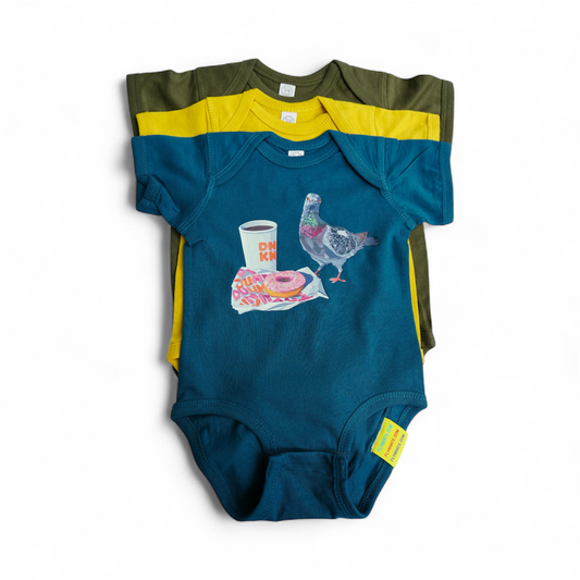 Pigeon Run on Donuts Baby Onesies FlynHats