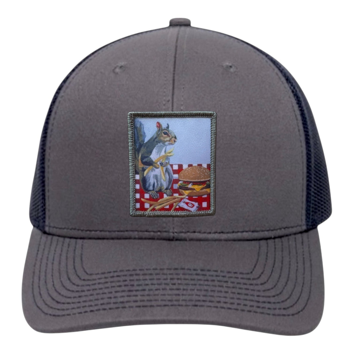 Squirrel Burger Trucker Hat Hats FlynHats Charcoal/Navy