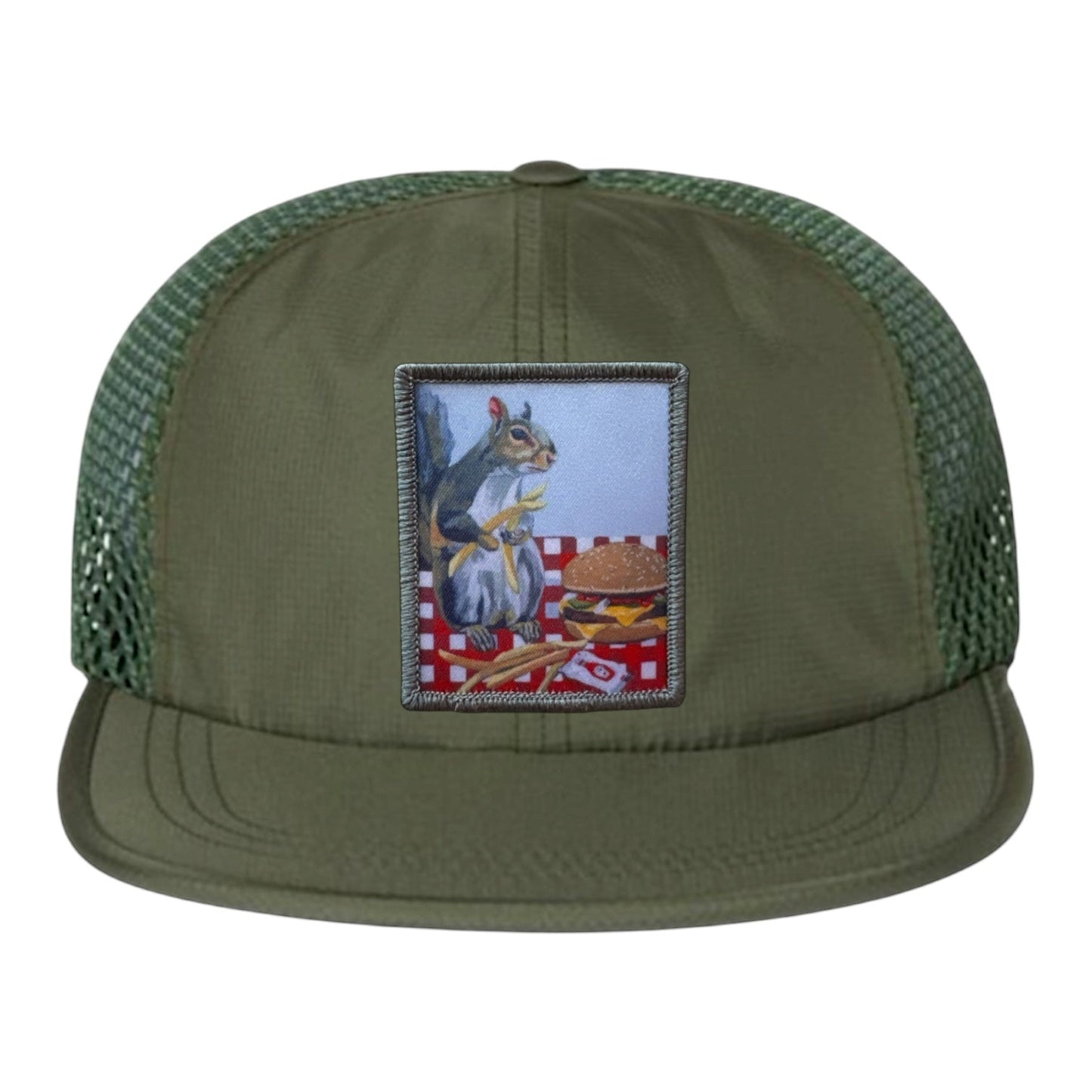 Squirrel Burger Wideset Mesh Cap Hats FlynHats Olive