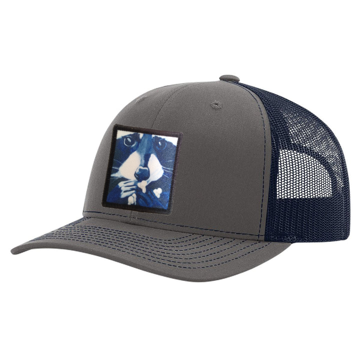 Charcoal/ Navy Trucker Hats Flyn Costello Raccoon POP