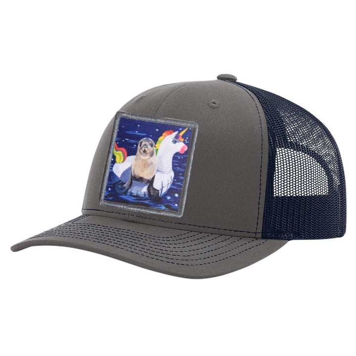 Charcoal/ Navy Trucker Hats Flyn Costello Unicorn Drifter