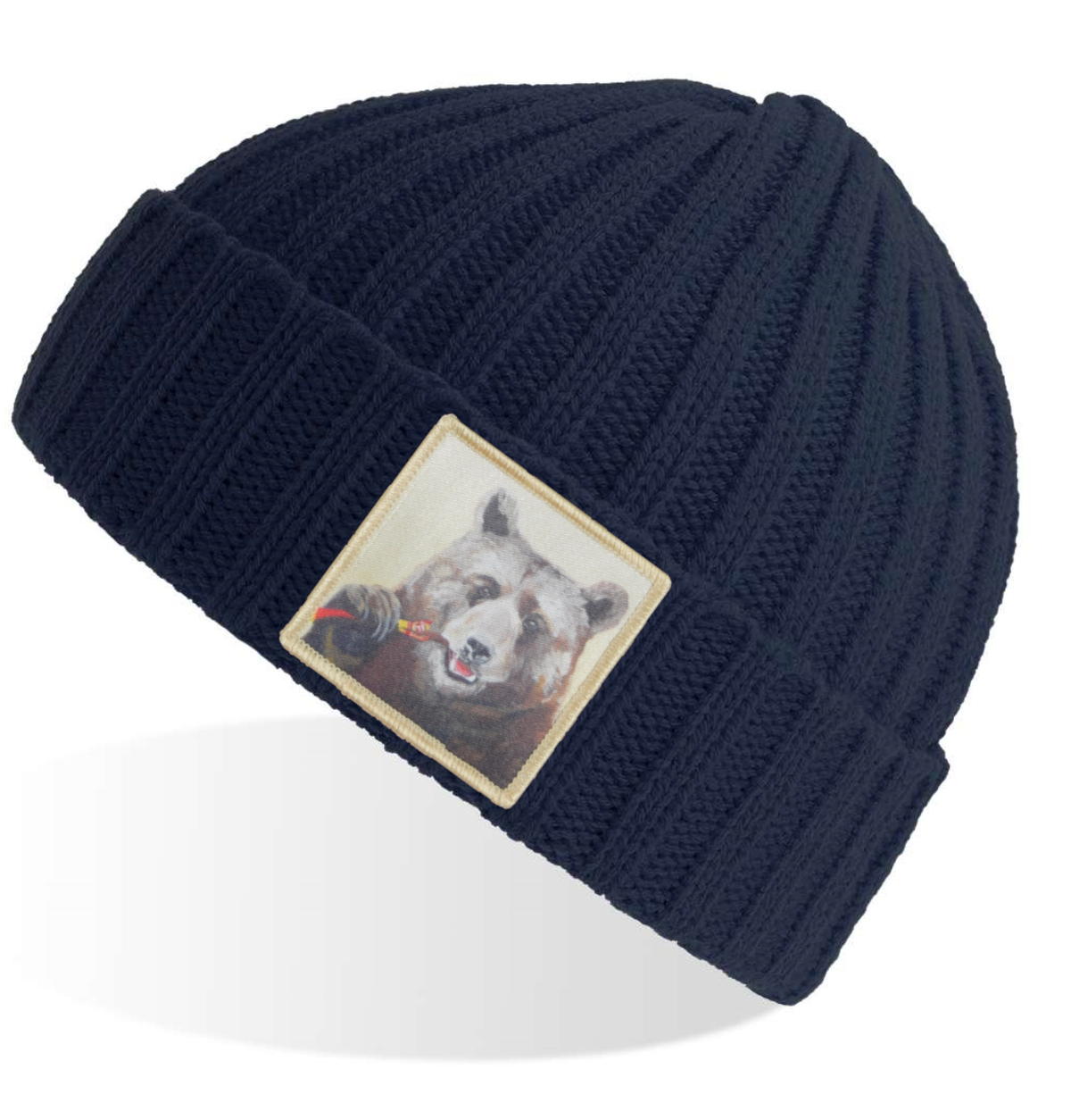 Slim Jimmy Bear Sustainable Cable Knit Beanie - Navy