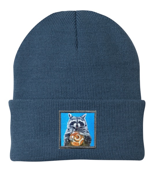 WS Cinnabun Bandit Raccoon Beanie Hats FlynHats Dusty Blue