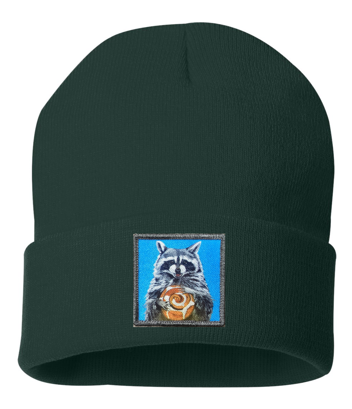 Cinnabun Bandit Raccoon Beanie Hats FlynHats Forrest Green