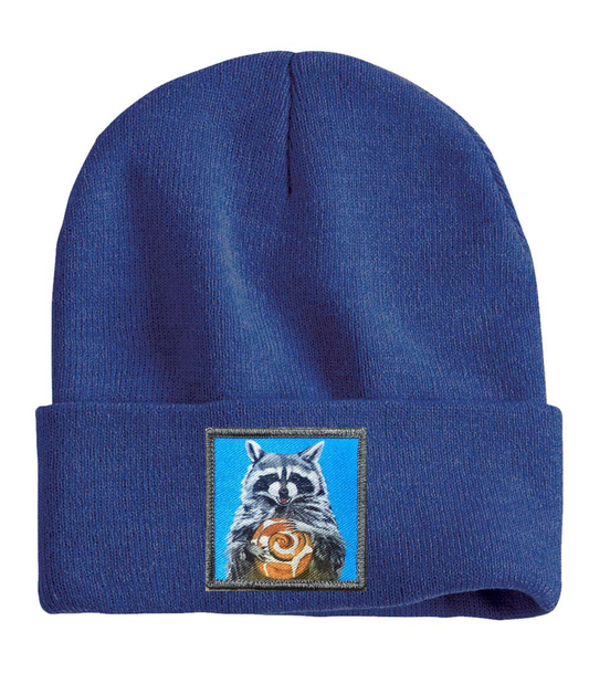 Cinnabun Bandit Raccoon Beanie Hats FlynHats Heather Blue