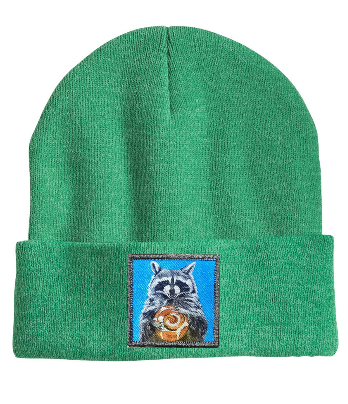 Cinnabun Bandit Raccoon Beanie Hats FlynHats Heather Green