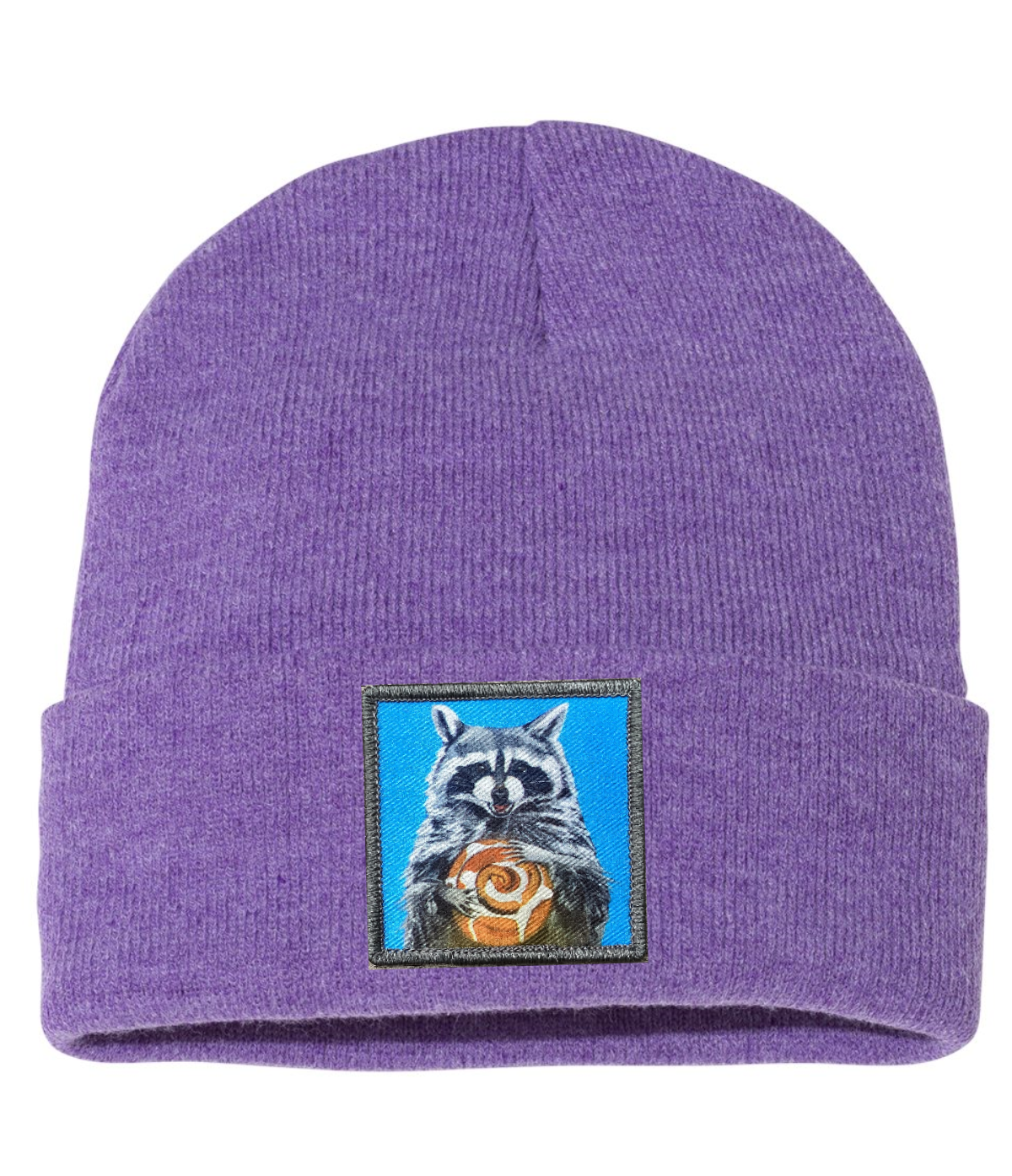 Cinnabun Bandit Raccoon Beanie Hats FlynHats Heather Purple
