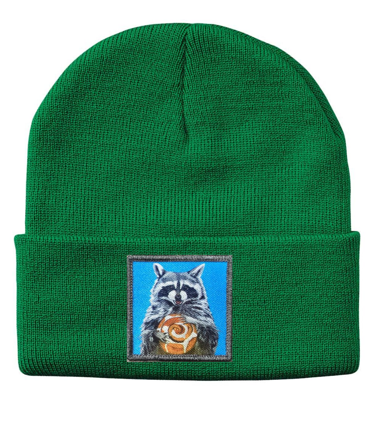 Cinnabun Bandit Raccoon Beanie Hats FlynHats Kelley Green