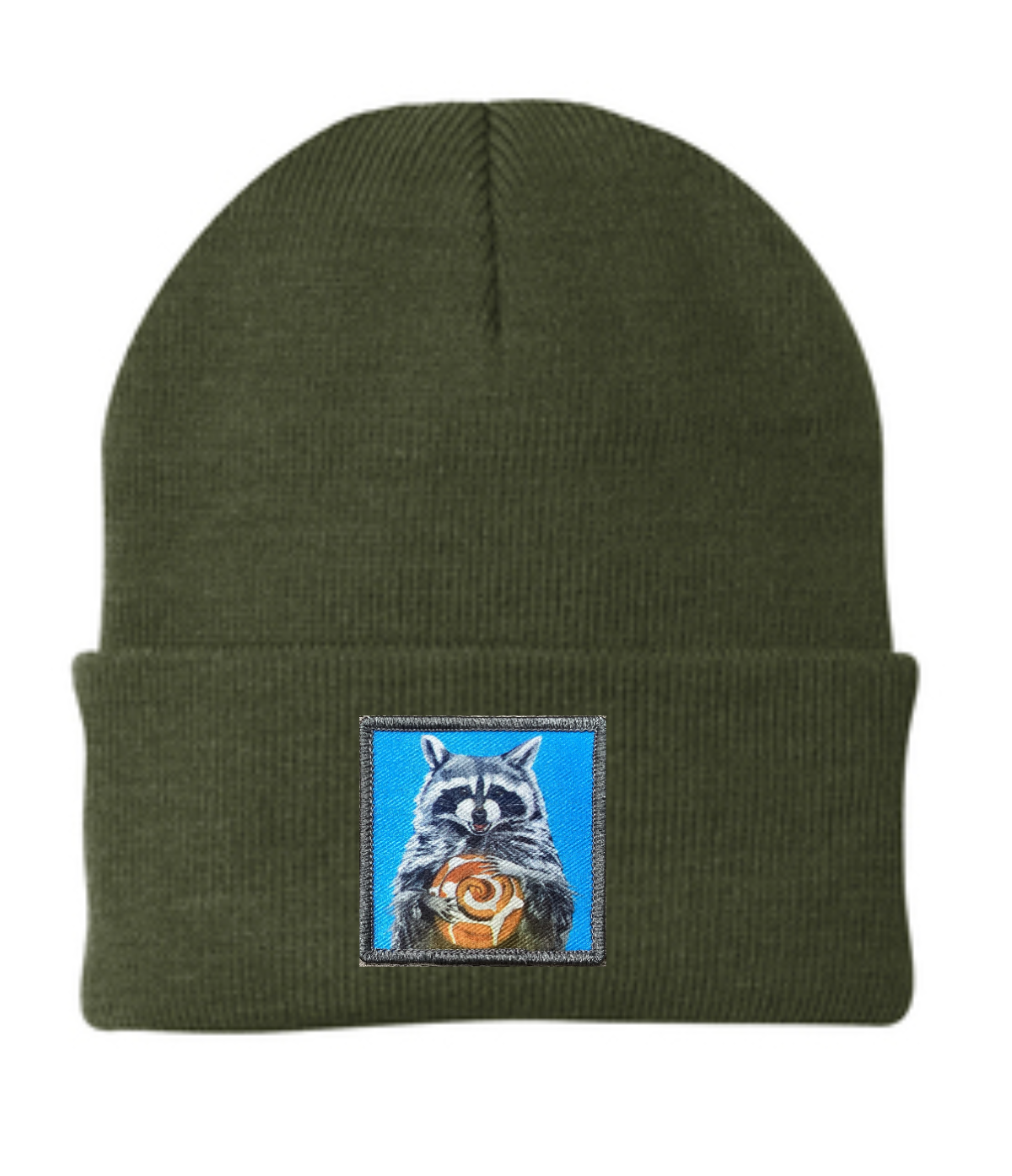 Cinnabun Bandit Raccoon Beanie Hats FlynHats Olive