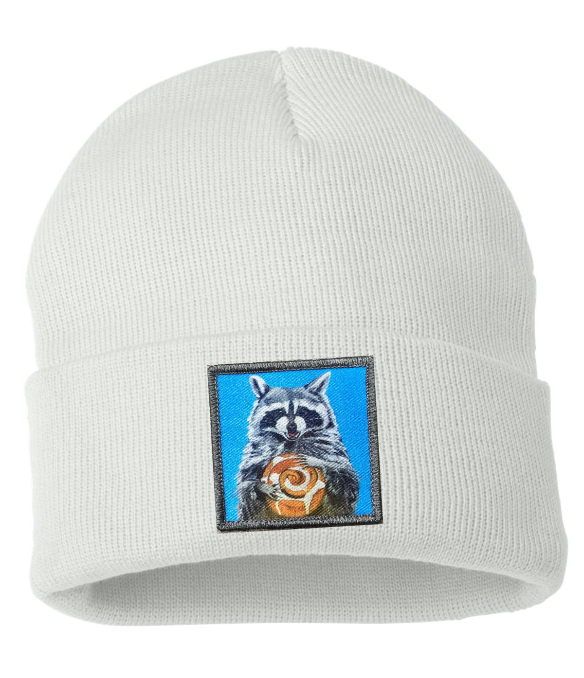 Cinnabun Bandit Raccoon Beanie Hats FlynHats White