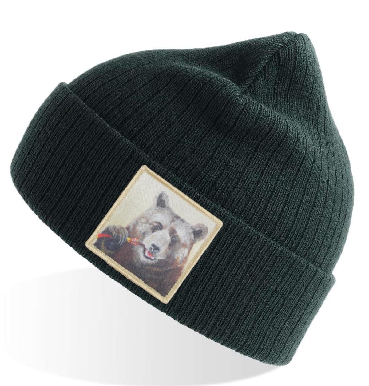 Slim Jimmy Bear Sustainable Rib Knit Beanie - Green