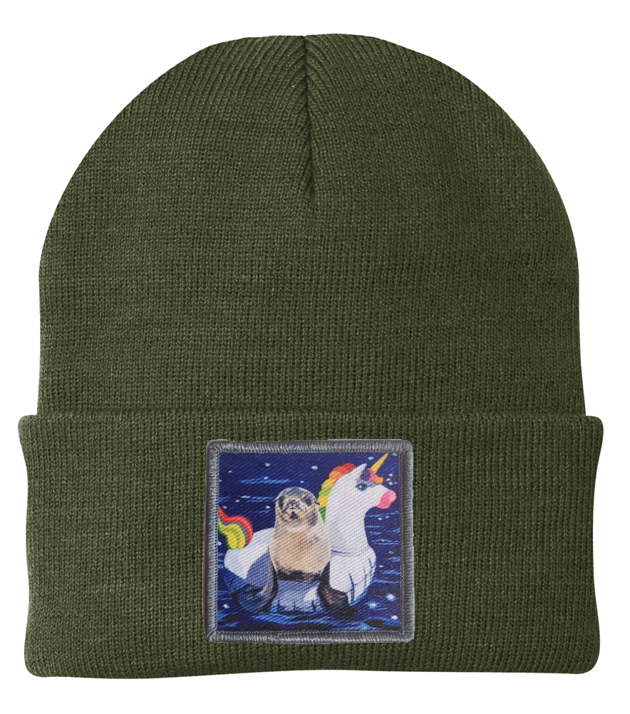 Unicorn Drifter Seal Beanie Hats Flyn Costello Olive
