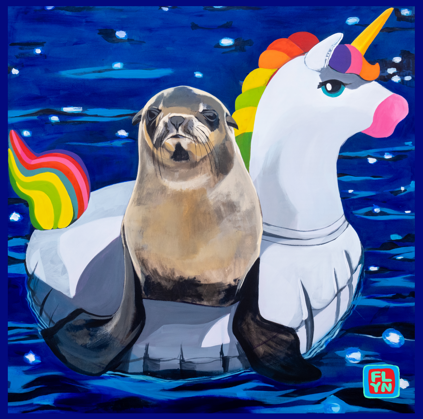 Unicorn Drifter Square Sticker Stickers FlynHats 2x2 inch