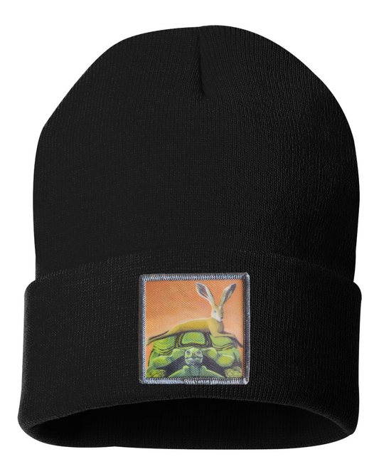 The Tortoise By a Hare Beanie Hats FlynHats Black