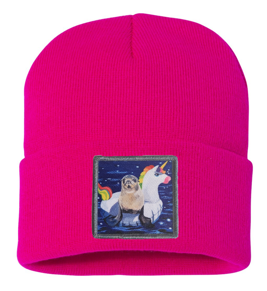 WS Unicorn Drifter Seal Beanie Hats Flyn Costello Neon Fuchsia