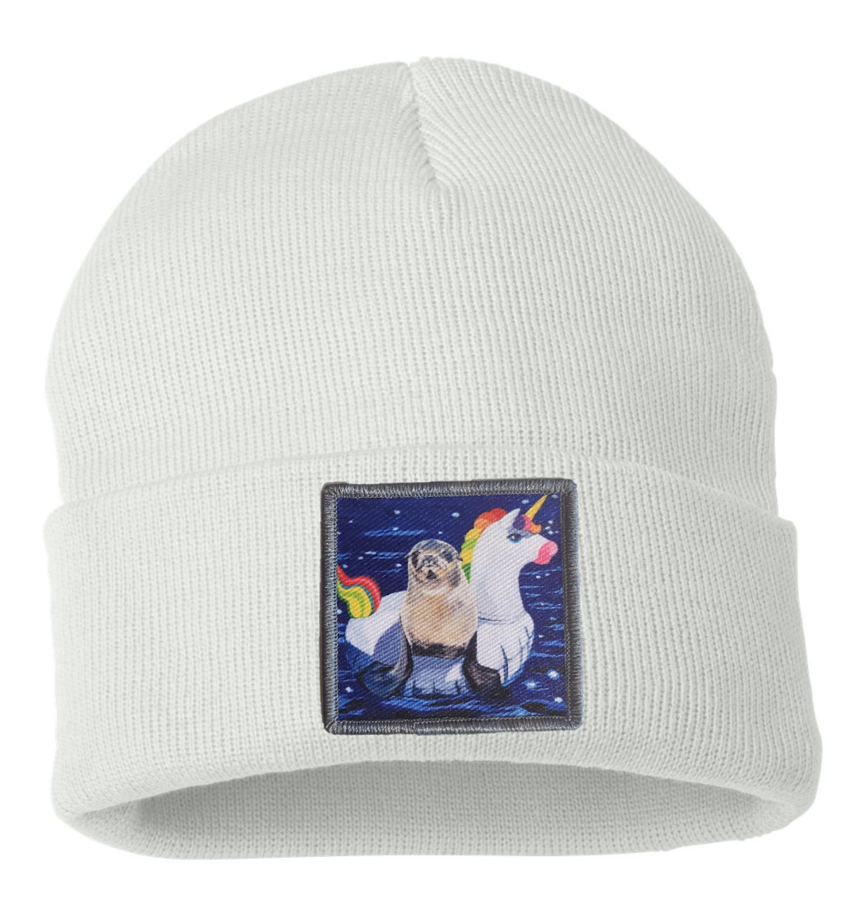 Unicorn Drifter Seal Beanie Hats Flyn Costello White