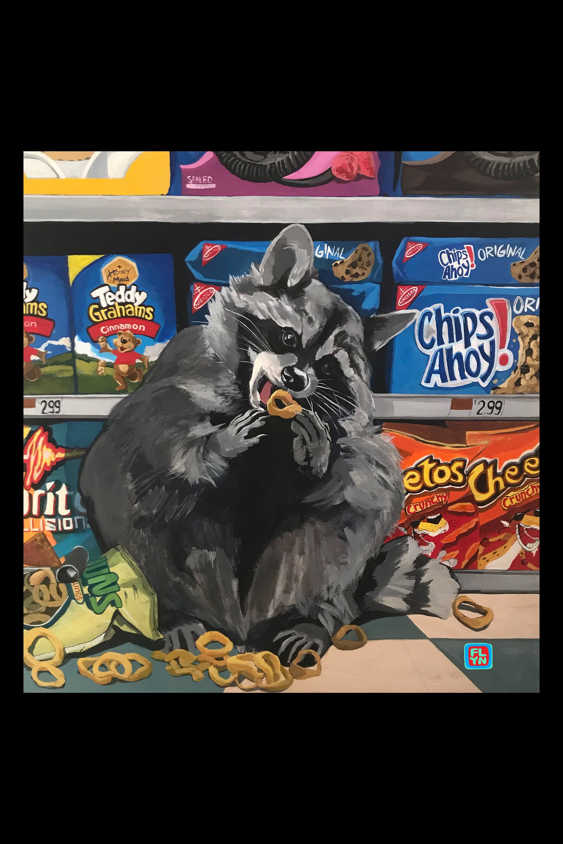 Clean-up Aisle 12 Raccoon Print Prints Flyn_Costello_Art