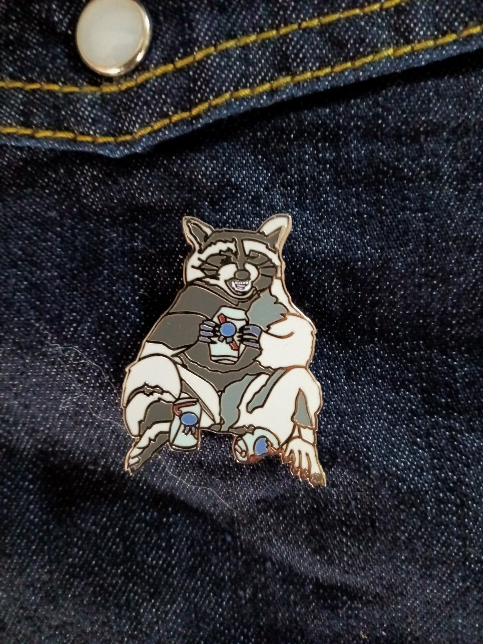 Beer Bandit Raccoon Pin Pinback Buttons Flyn Costello