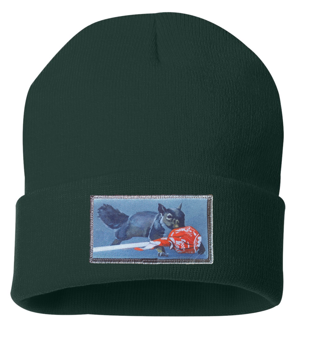 Secret Stash Squirrel Beanie Hats Flyn Costello Forest Green