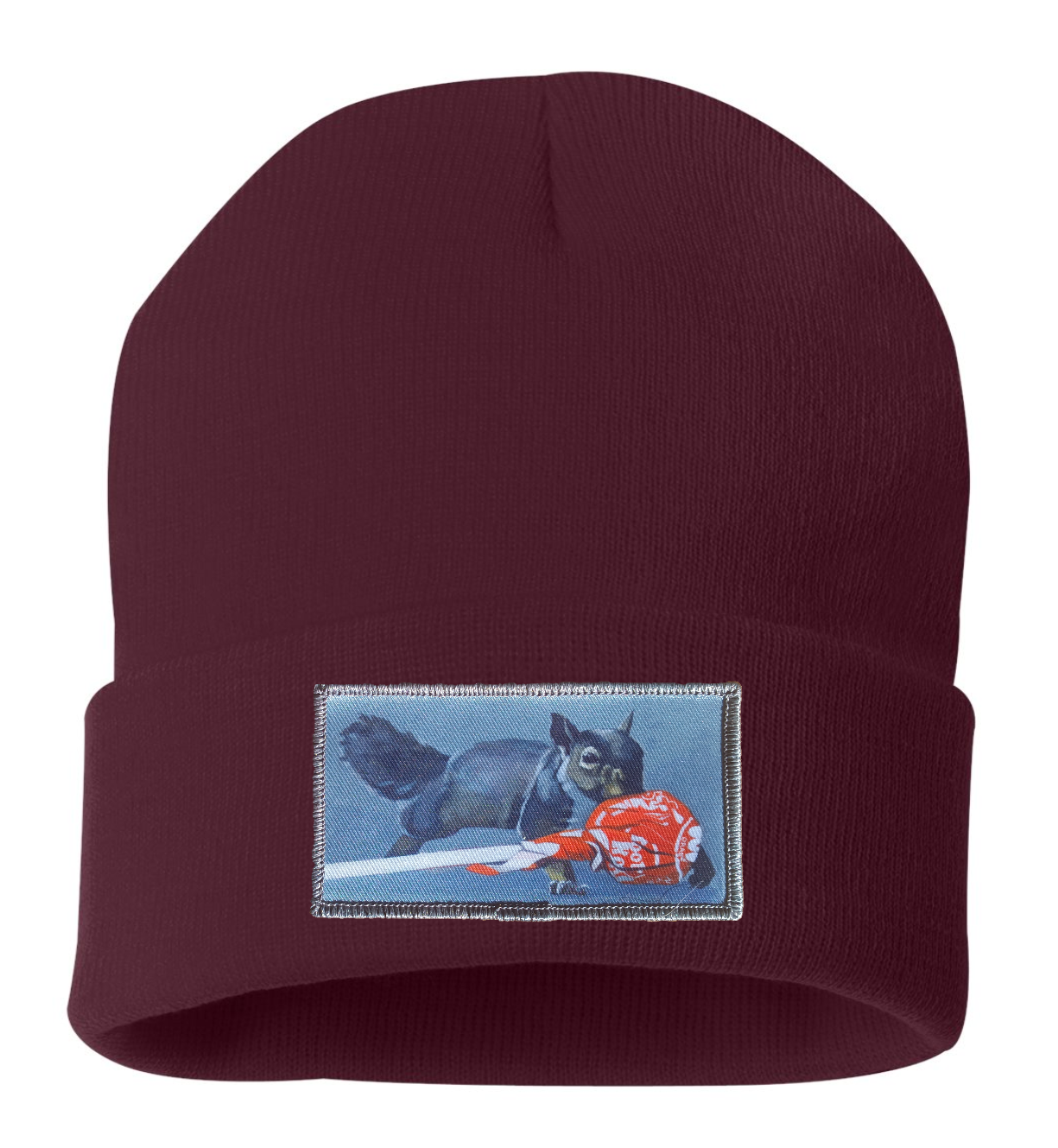 Secret Stash Squirrel Beanie Hats Flyn Costello Maroon