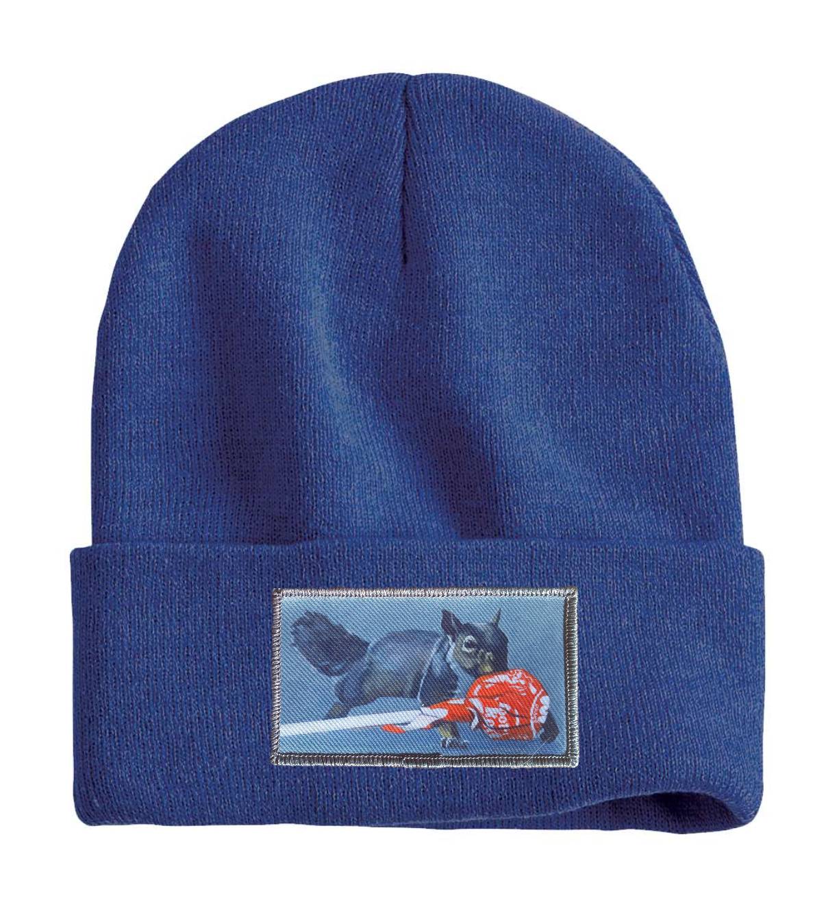Secret Stash Squirrel Beanie Hats Flyn Costello Heather Blue