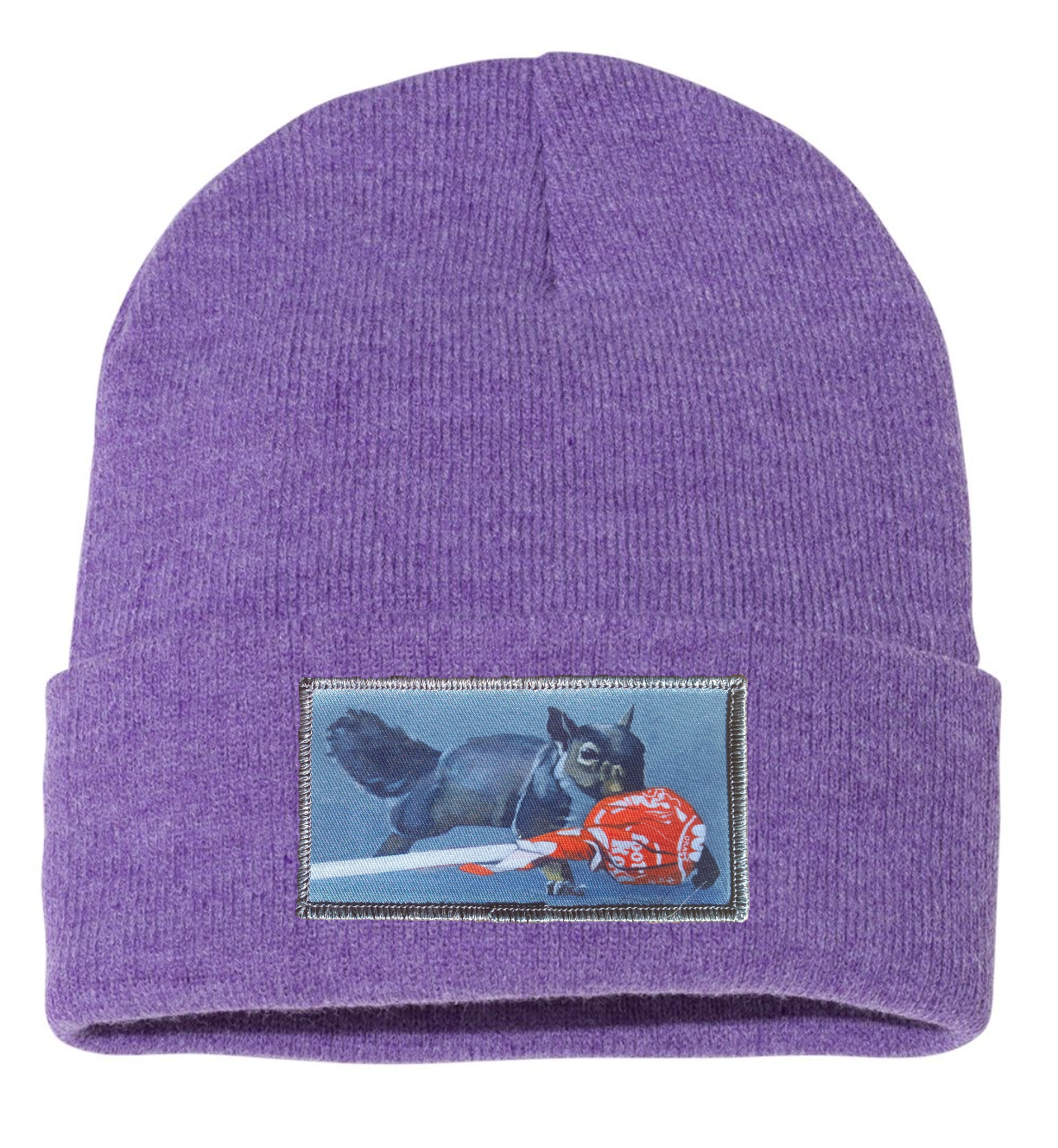 Secret Stash Squirrel Beanie Hats Flyn Costello Heather Purple