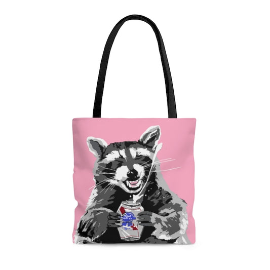 Beer Bandit Raccoon Tote Bag Pink tote bag Flyn Costello