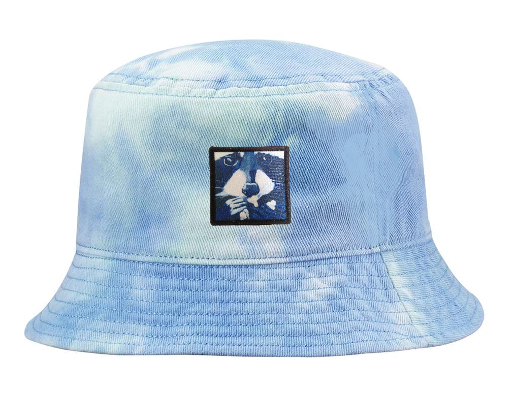 Tie Dyed Bucket- Blue Hats Flyn Costello Raccoon Pop