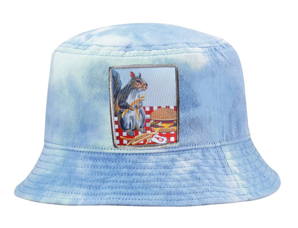 Tie Dyed Bucket- Blue Hats Flyn Costello Squirrel Burger