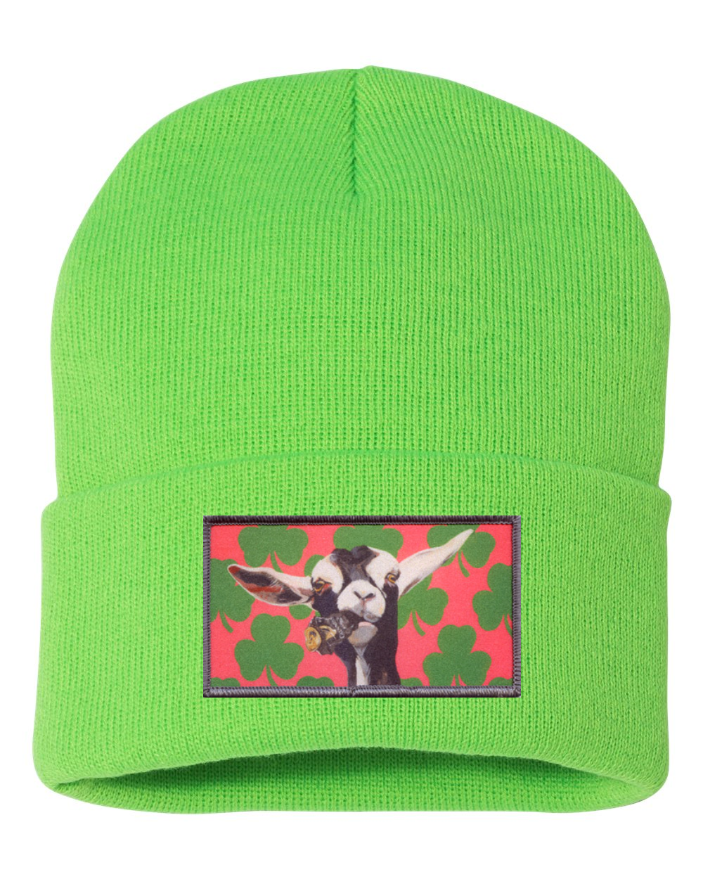 Can Crusher Goat Beanie Hats FlynHats Neon Green