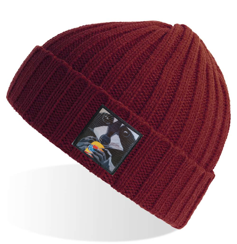 Maroon Sustainable Cable Knit Hats Flyn Costello The Snack Kid