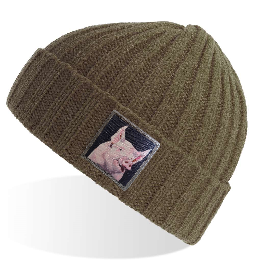 Olive Sustainable Cable Knit Hats Flyn Costello Piggie