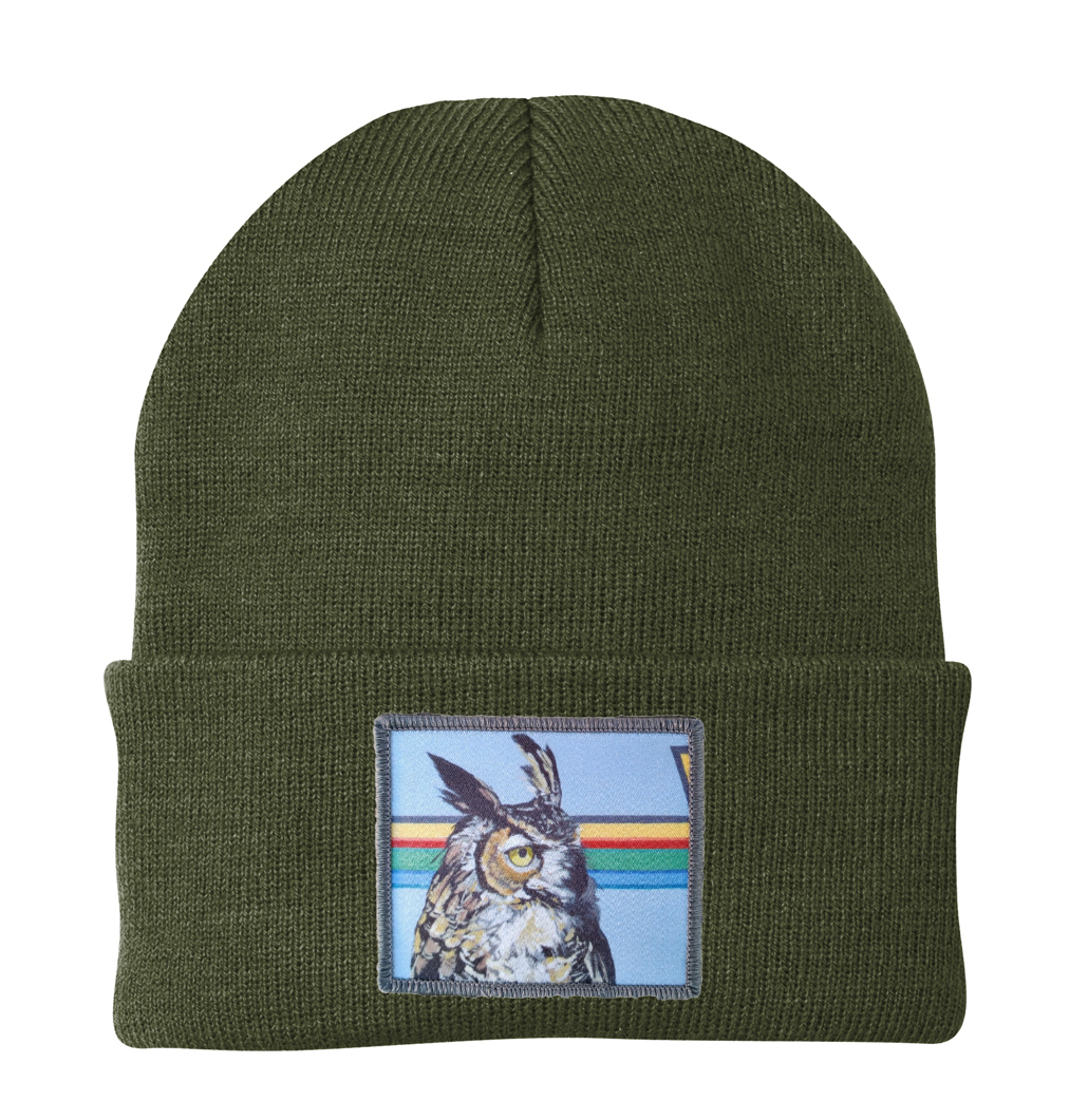 Gaia Owl Beanie Hats Flyn Costello Olive