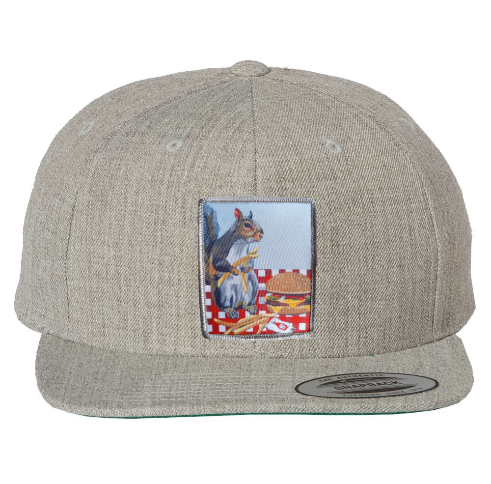 Heather Grey Snapback Hats Flyn Costello Squirrel Burger
