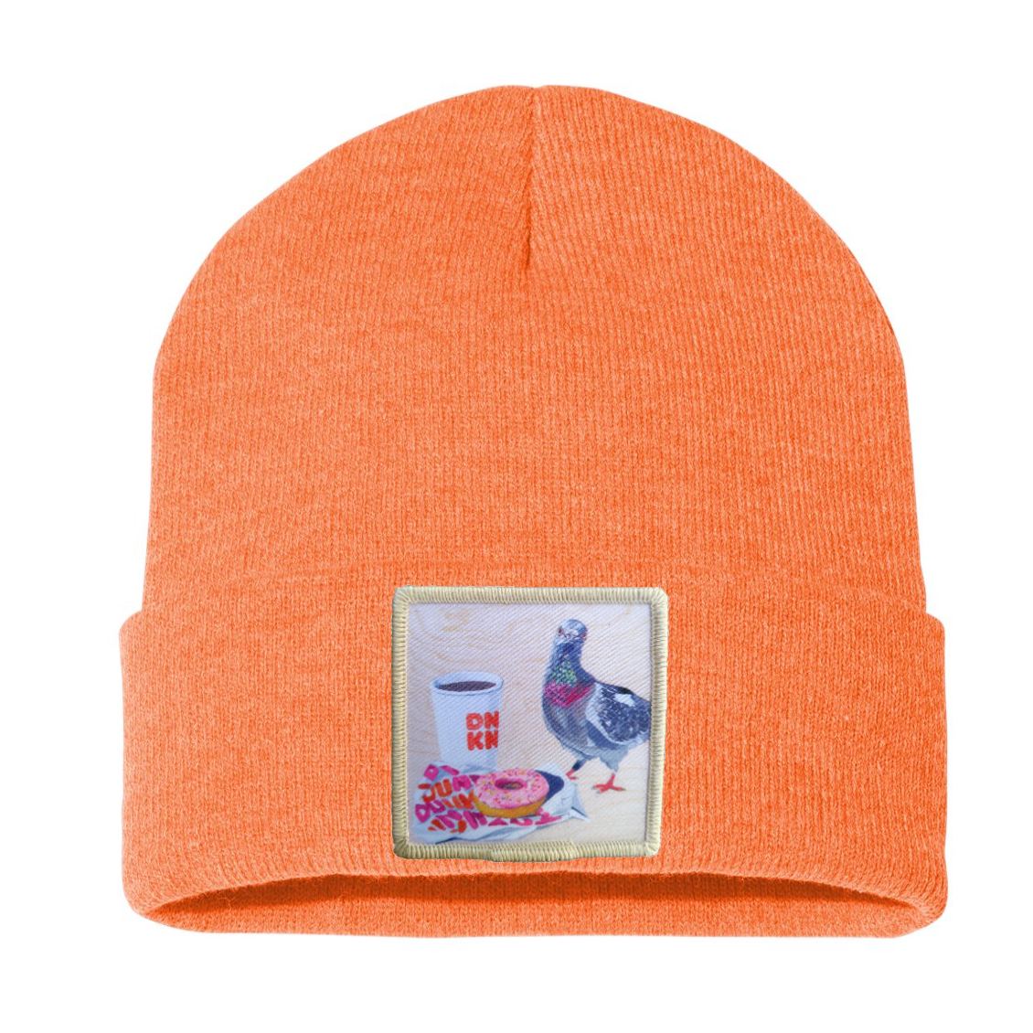 Pigeons Run on Donuts Beanie Hats Flyn Costello Heather Orange