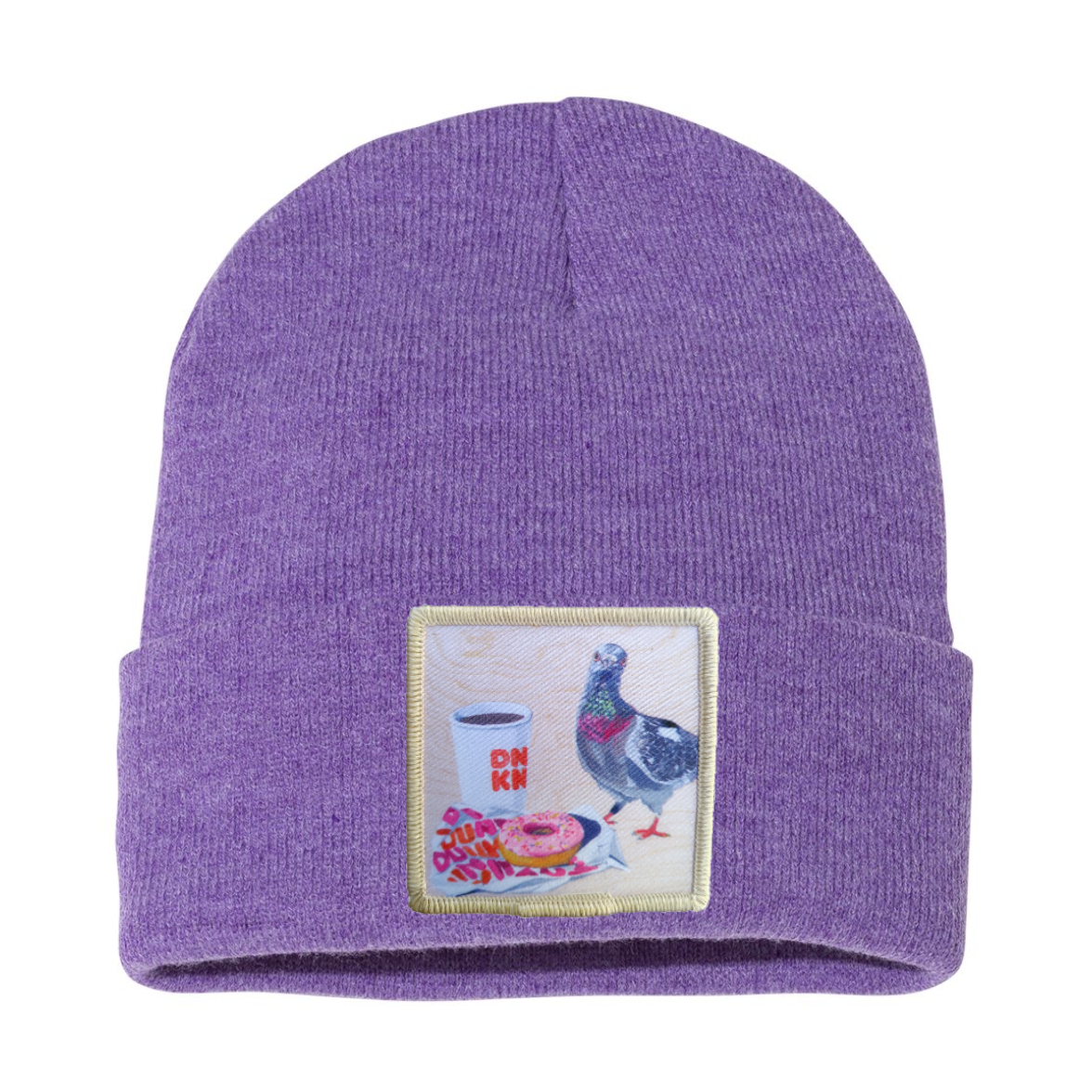 Pigeons Run on Donuts Beanie Hats Flyn Costello Heather Purple  