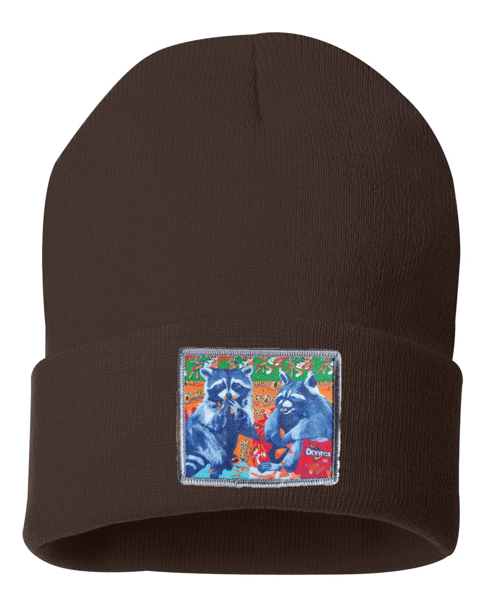 Junk Food Bandits Raccoon Beanie Hats Flyn_Costello_Art Brown