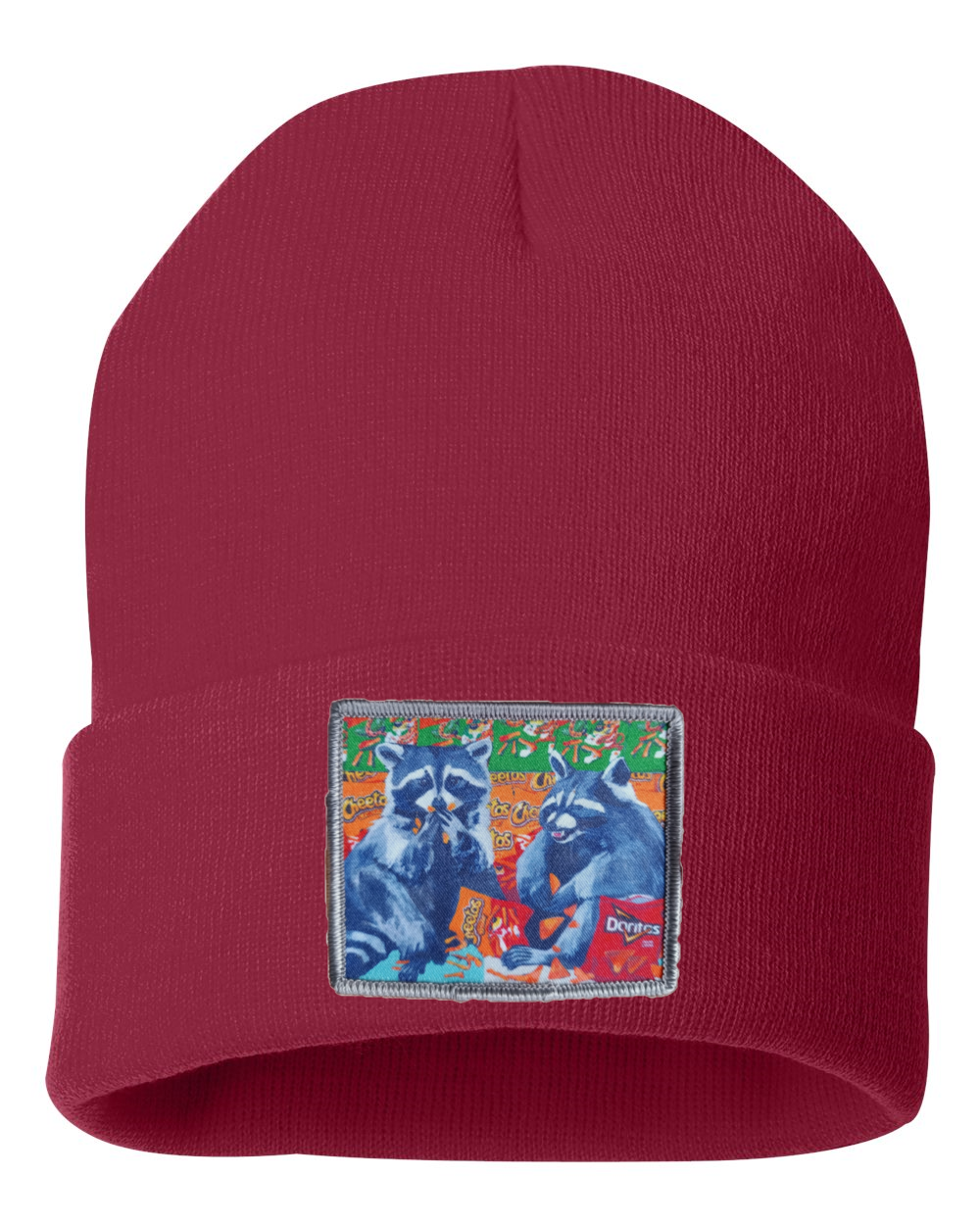 Junk Food Bandits Raccoon Beanie Hats Flyn_Costello_Art Cardinal Red