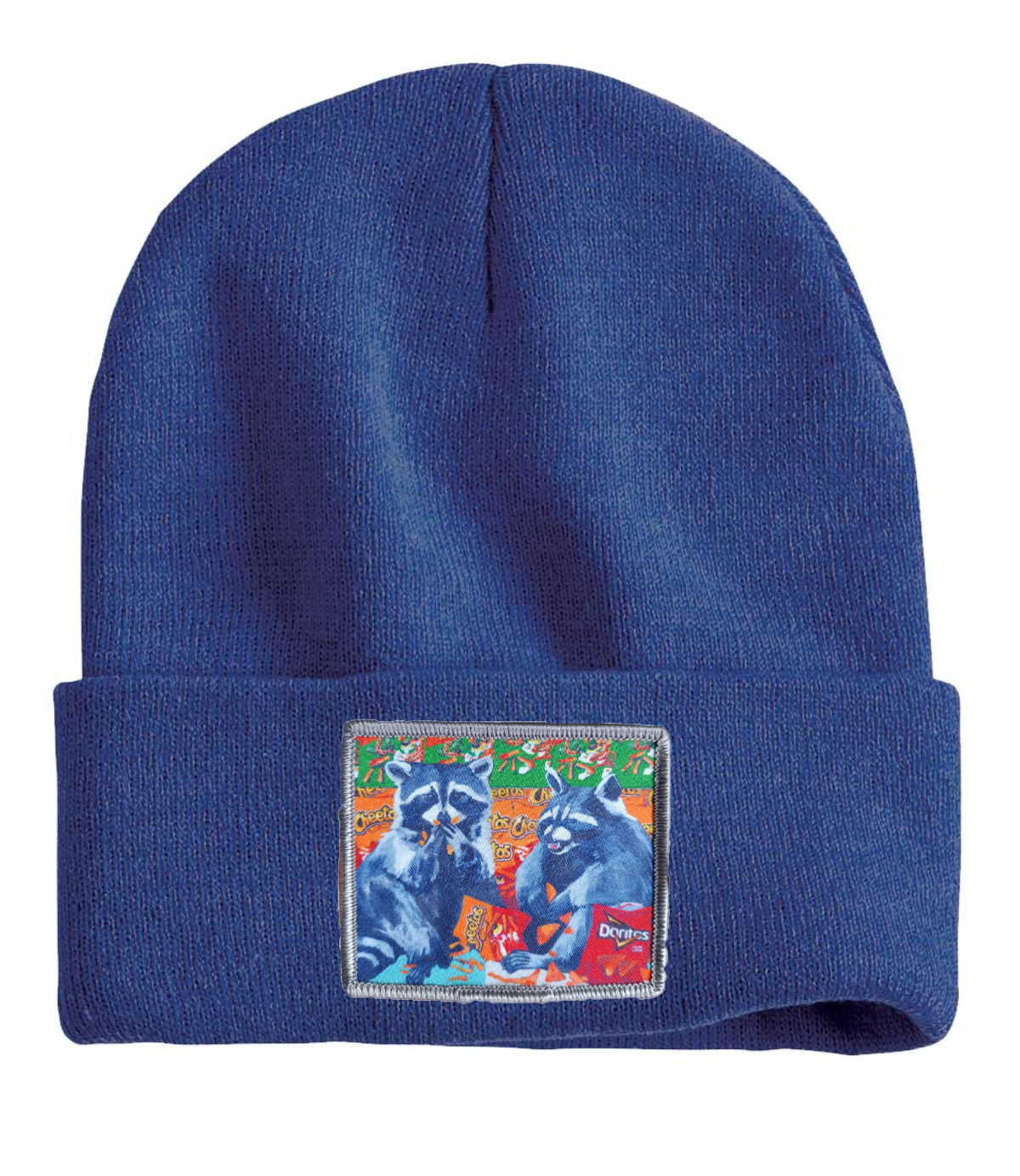 Junk Food Bandits Raccoon Beanie Hats Flyn_Costello_Art Heather Blue