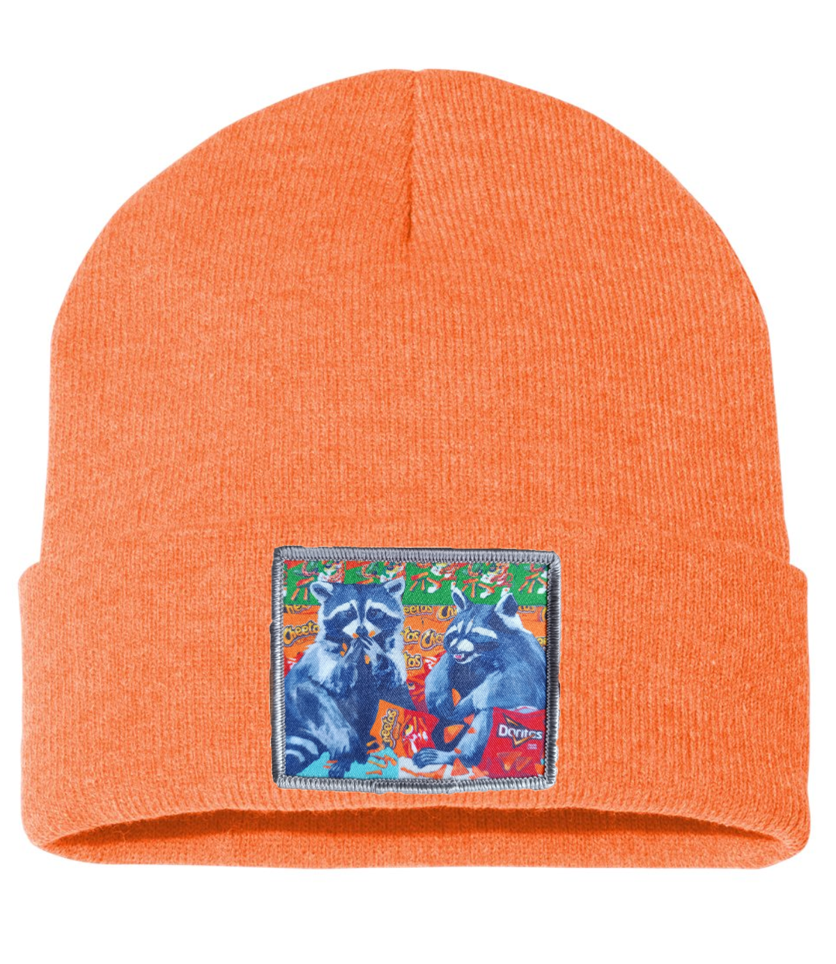 Junk Food Bandits Raccoon Beanie Hats Flyn_Costello_Art Heather Orange