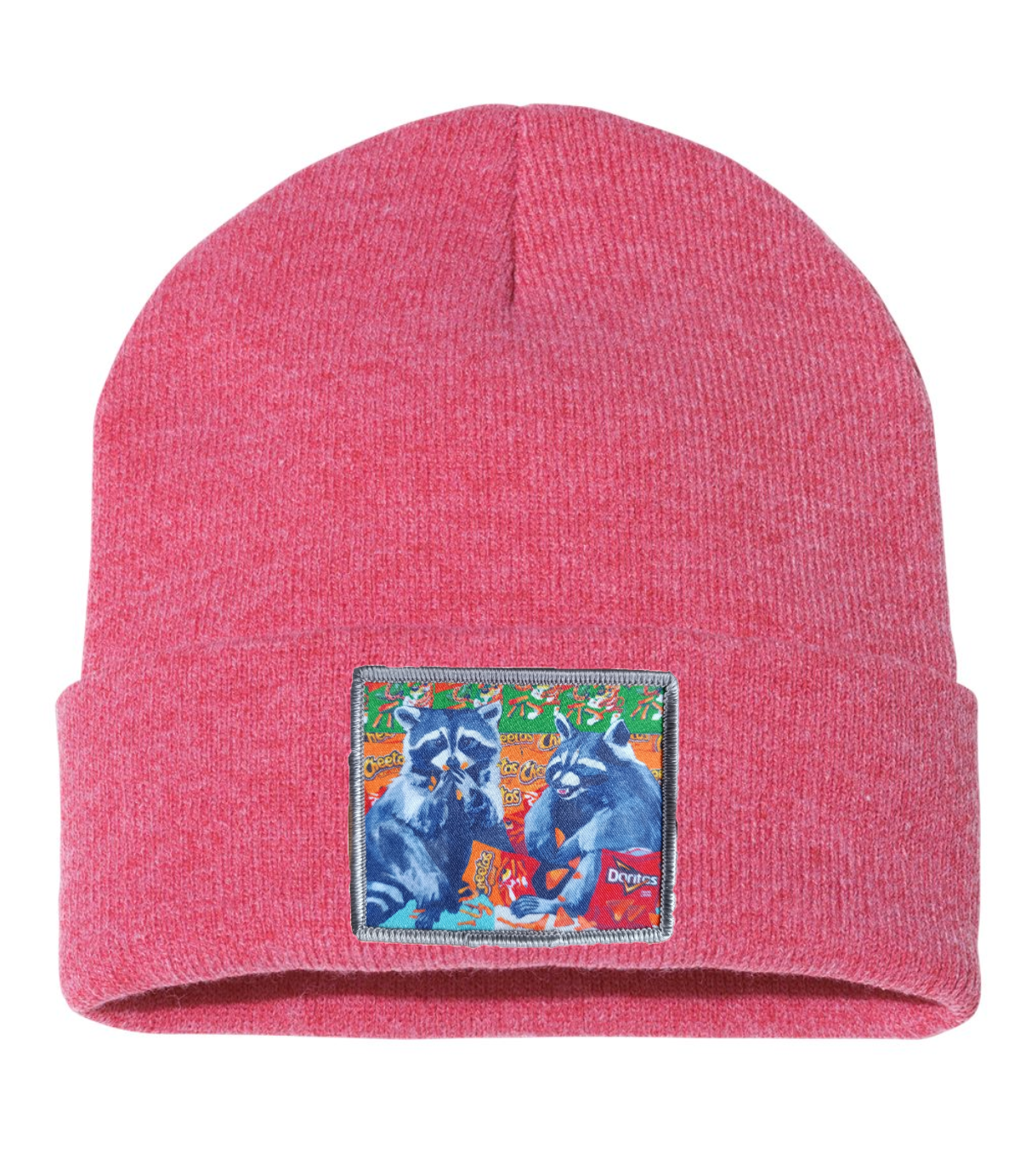 Junk Food Bandits Raccoon Beanie Hats Flyn_Costello_Art Heather Red