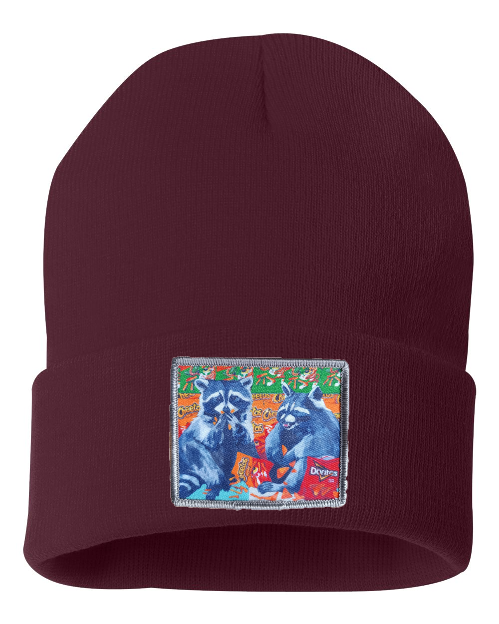 Junk Food Bandits Raccoon Beanie Hats Flyn_Costello_Art Maroon