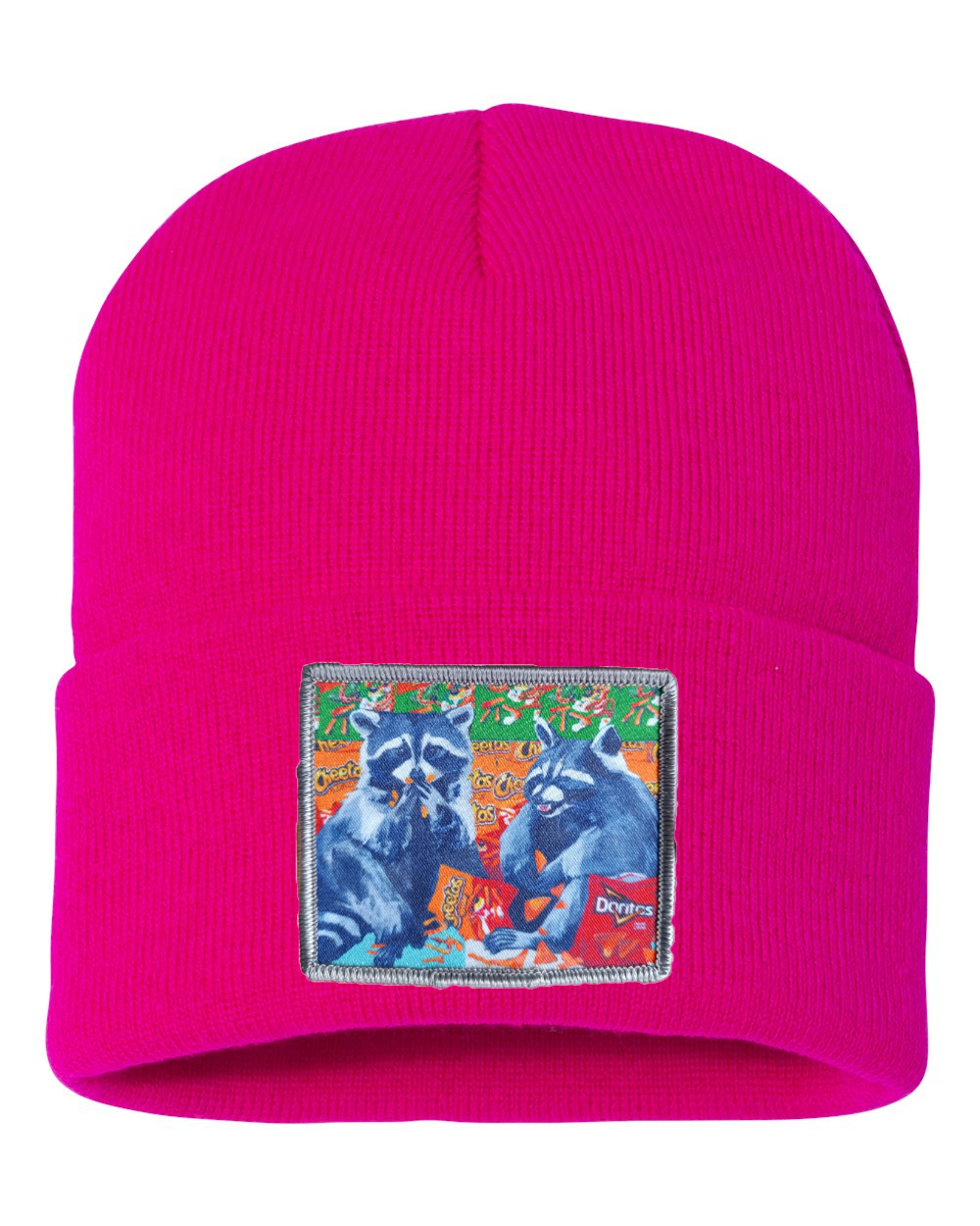Junk Food Bandits Raccoon Beanie Hats Flyn_Costello_Art Neon Fuchsia
