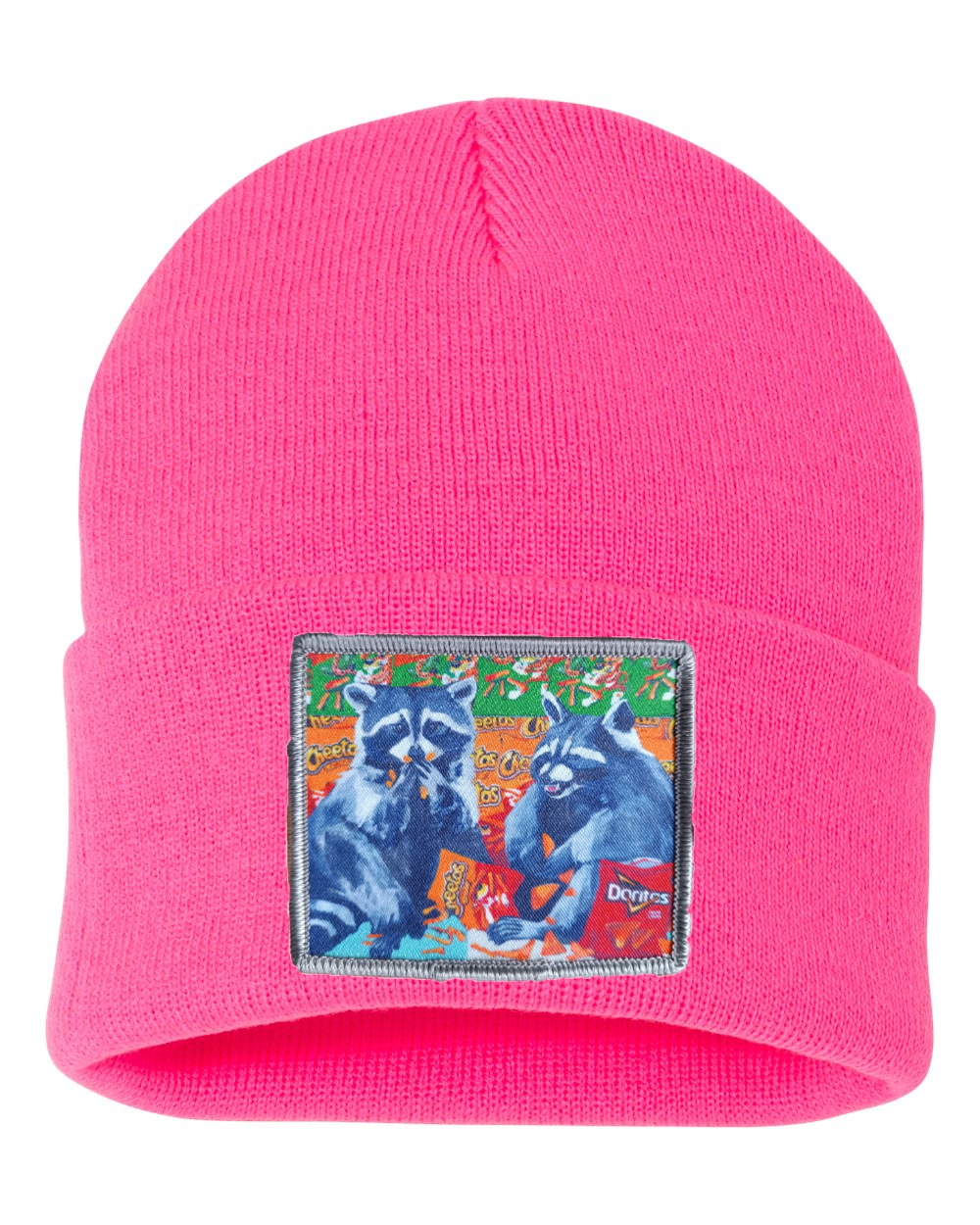 Junk Food Bandits Raccoon Beanie Hats Flyn_Costello_Art Neon Pink
