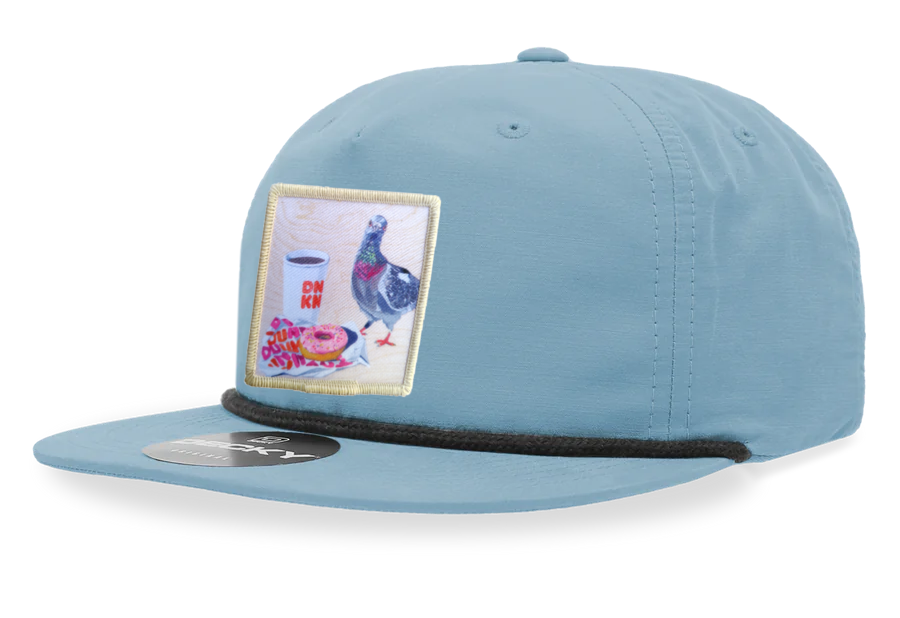 Sky/Black Rope Cap Hats FlynHats Pigeons Run On Donuts